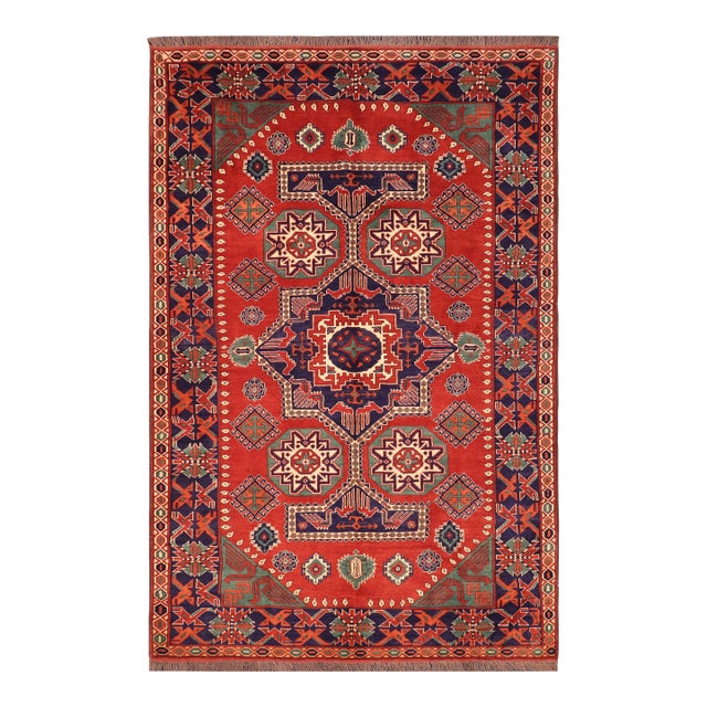 Bohemian Kargahi 1980's Rust/Blue Wool Rug - 6'4'' X 8'10'' For Sale