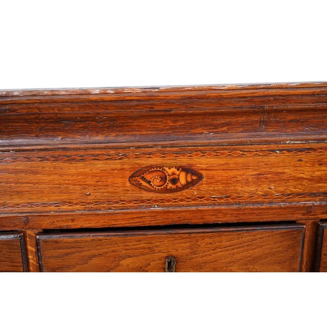 18th Century Period Oak English Chest on Chest Bracket Feet Shell Inlay For Sale - Image 4 of 10
