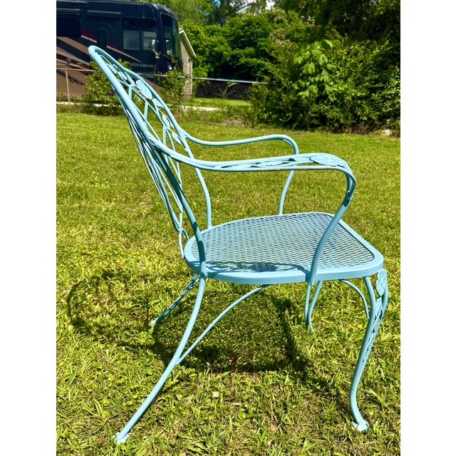 Metal Vintage Woodard Chantilly Rose Wrought Iron Patio Table & 4 Chairs, Attributed For Sale - Image 7 of 10