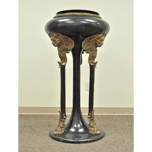 Early 20th Century French Empire Style Tessellated Stone Marble Pedestal Stand Planter With Lions For Sale - Image 12 of 12