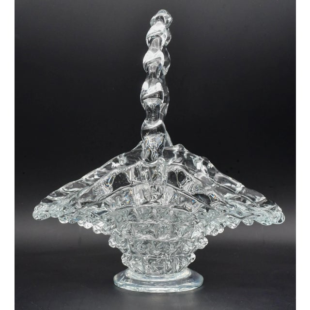 Ercole Barovier transparent Rostrato glass basket vase. Exquisite Rostrato Murano art glass basket vase. Ercole Barovier...