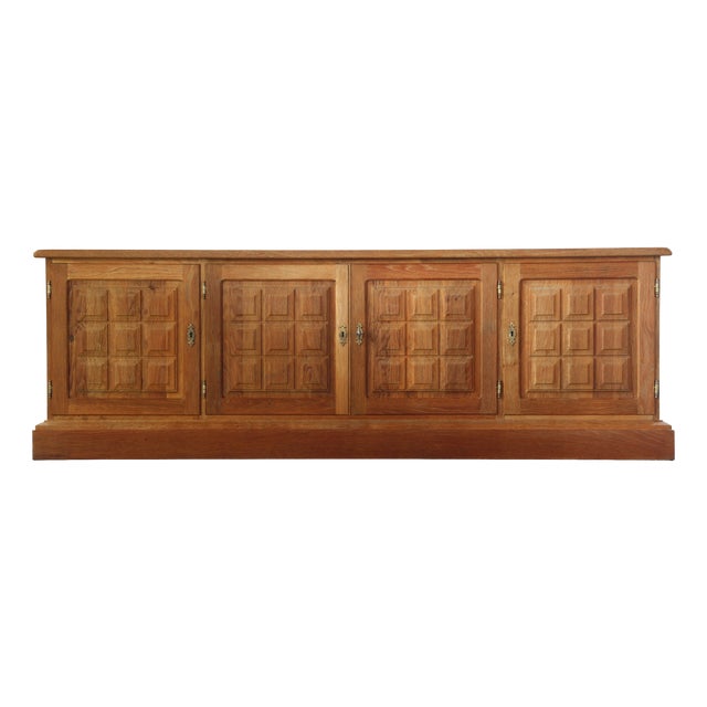 Brutalist Danish Light Oak Low Sideboard by Henning Kjærnulf, 1960s For Sale