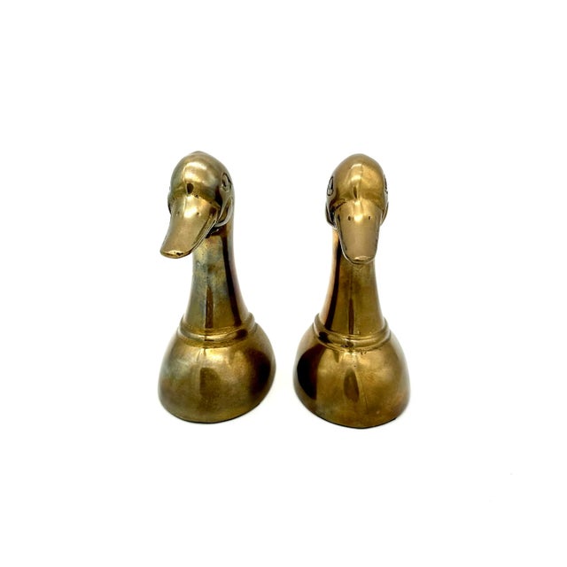 Mid-20th Century Patinated Brass Mallard Duck Bookends- Set of 2 For Sale In Houston - Image 6 of 11