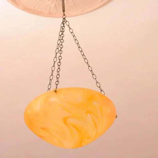 Art Nouveau Orange Glass Pendant Lamp, 1920s For Sale - Image 4 of 10
