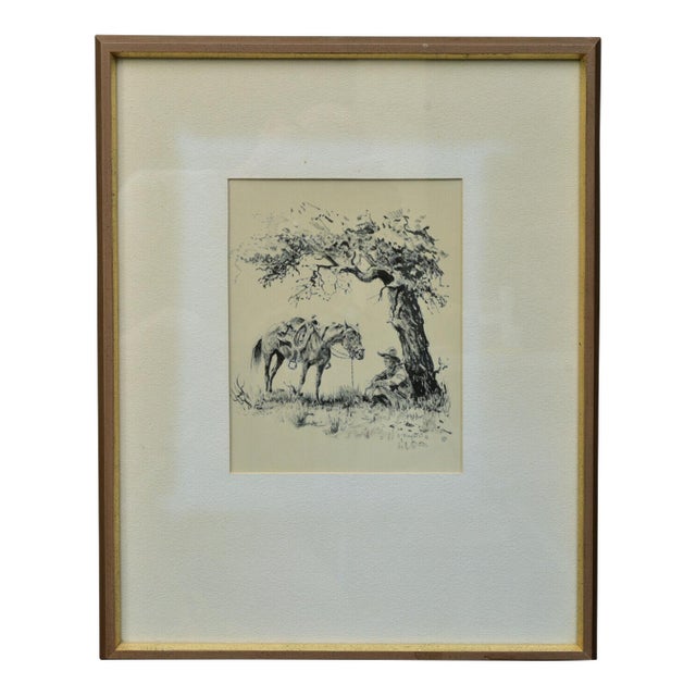 Olaf Wieghorst (1899 - 1988) Orig. Cowboy and Horse Pen & Ink Drawing, Ex- Maxwell Galleries, Framed For Sale