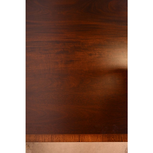 Baker Furniture Style Georgian Banded Mahogany Double Pedestal Extension Dining Table, Newly Refinished For Sale - Image 11 of 15