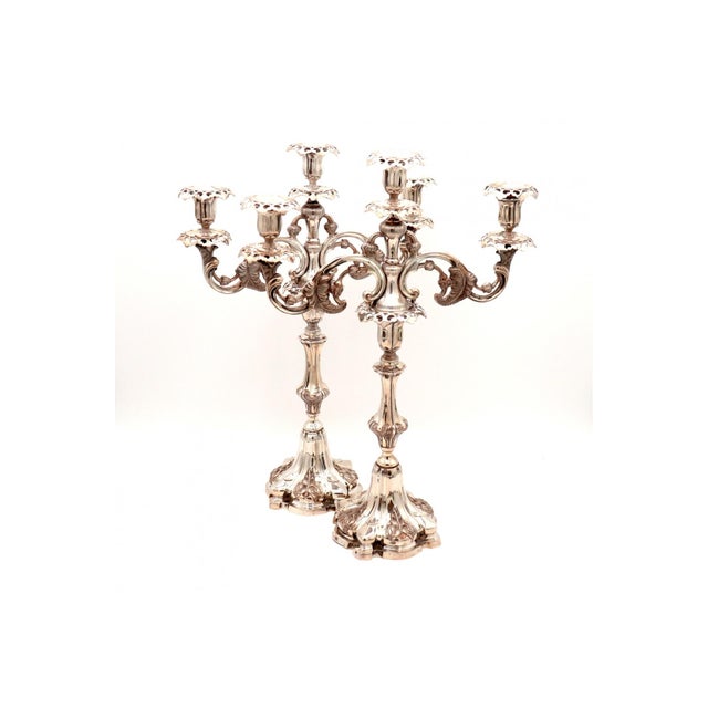 Silver Silver 3-Light Candelabras with Cut-Out Sconces, Set of 2 For Sale - Image 8 of 8