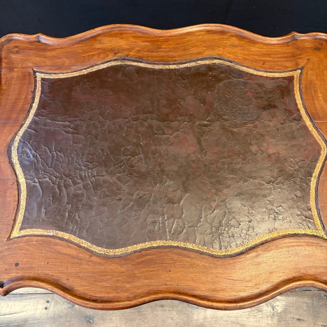 Antique French Louis XV Side Table or Desk With Inlaid Embossed Leather Top For Sale - Image 11 of 12