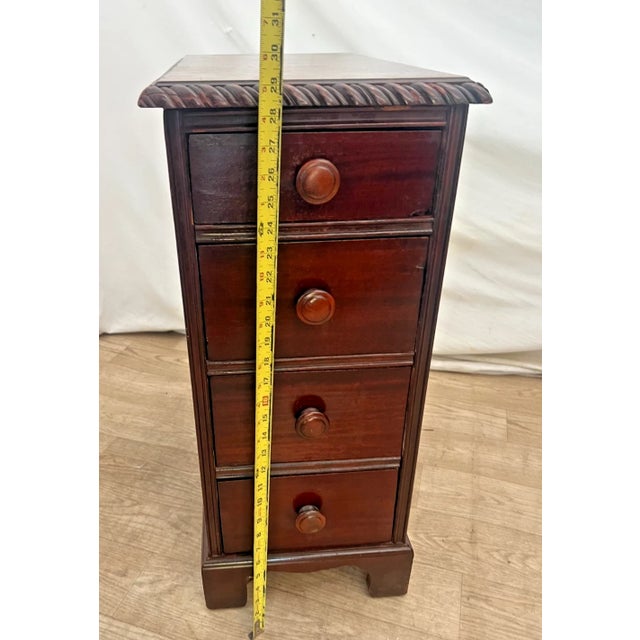 Wood Vintage Mahogany Nightstand Cabinet Chest Four Drawers Rope Twist Carved Top For Sale - Image 7 of 10
