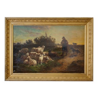 Henry Schouten, Shepherd with a Flock of Sheep, Oil on Canvas, Framed For Sale