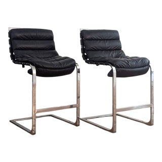 Restoration Hardware Oviedo Leather Bar Stools - Set of 2 For Sale