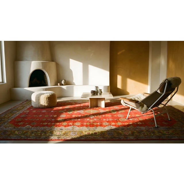 1890s Red Stripe Classic Antique Persian Sultanabad Rug 14'10" X 19'5" Handknotted Wool Carpet For Sale - Image 9 of 11