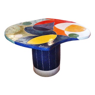 "Color Wheel" by Michael Gustavson, Raku Ceramic Functional Coffee Table, Miro-Inspired Contemporary California Art With Vibrant Colors For Sale