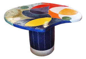 "Color Wheel" by Michael Gustavson, Raku Ceramic Functional Coffee Table, Miro-Inspired Contemporary California Art With Vibrant Colors