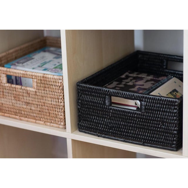 Wood Artifacts Rattan Rectangular Basket with Cutout Handles in Tudor Black - 14" For Sale - Image 7 of 10