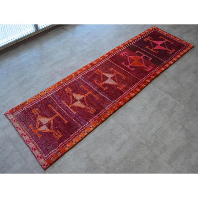 Hand-Knotted Turkish Runner Rug . One of a Kind Hallway Kitchen Decor 2′9″ × 9′9″ For Sale - Image 4 of 11