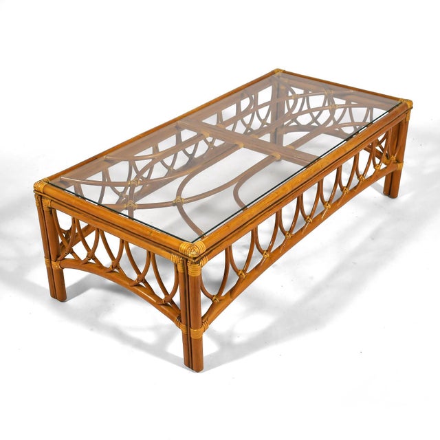 Coffee McGuire Rattan Coffee Table with Glass Top For Sale - Image 8 of 9