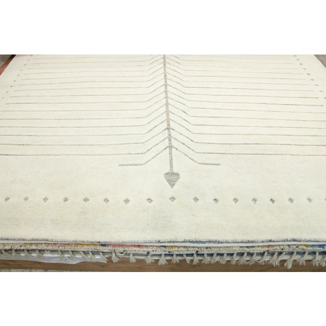 2020s Modern Ivory Moroccan Style Wool Rug With Minimalist Design in Ivory For Sale - Image 5 of 12