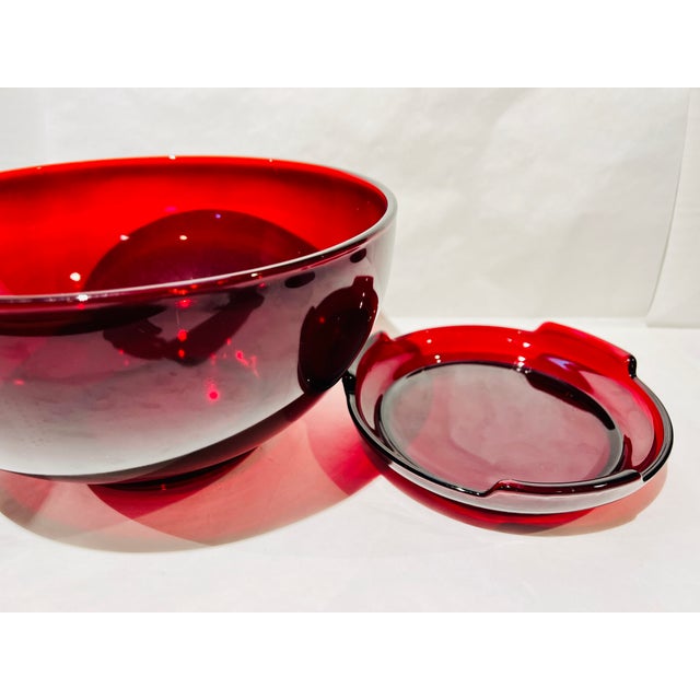 Glass Vintage MCM Anchor Hocking Royal Ruby Red Punch Bowl and Cups - Set of 12 Cups For Sale - Image 7 of 12