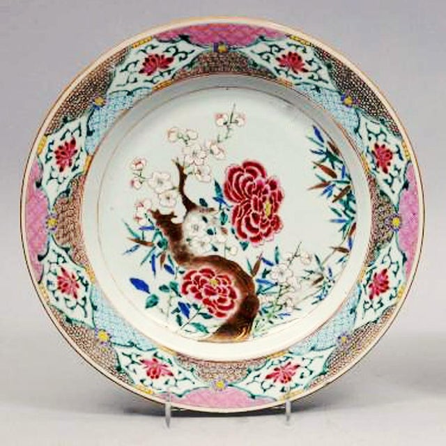 Late 18th Century Chinese Export Famille Rose Porcelain Pair of Large Dishes, Circa 1735–1750 For Sale - Image 5 of 6