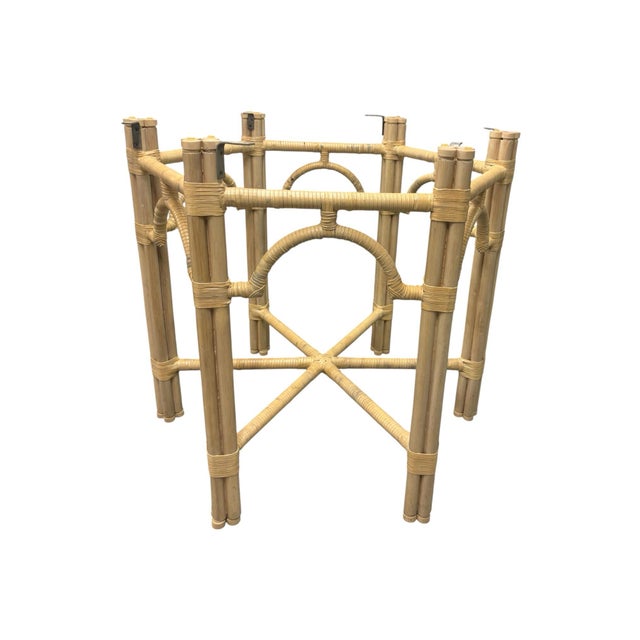 2010s Large Wood Table With Rattan Base For Sale - Image 5 of 8