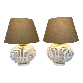 Ralph Lauren Rattan Table Lamps Set of 2 For Sale