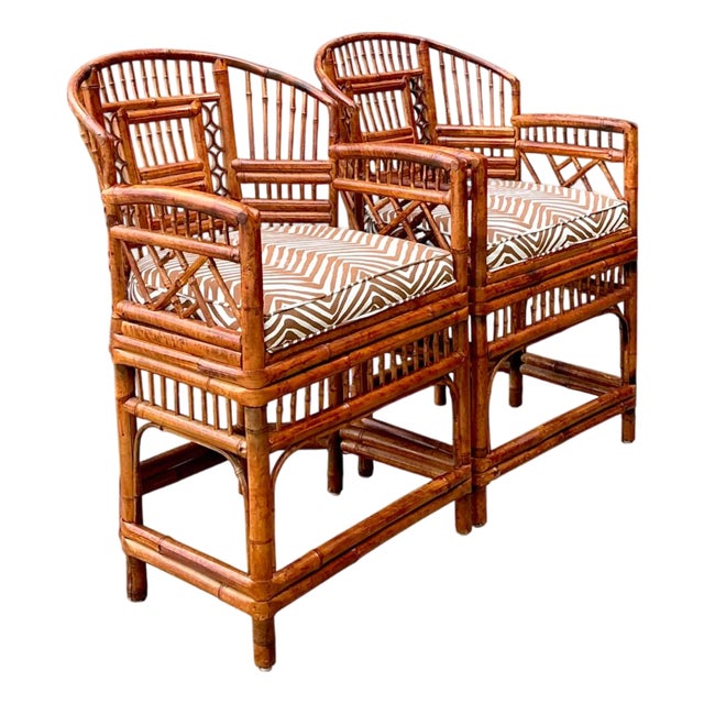 Vintage Brighton Pavillion Rattan Chairs in Alan Campbell “Zigzag” for Quadrille For Sale