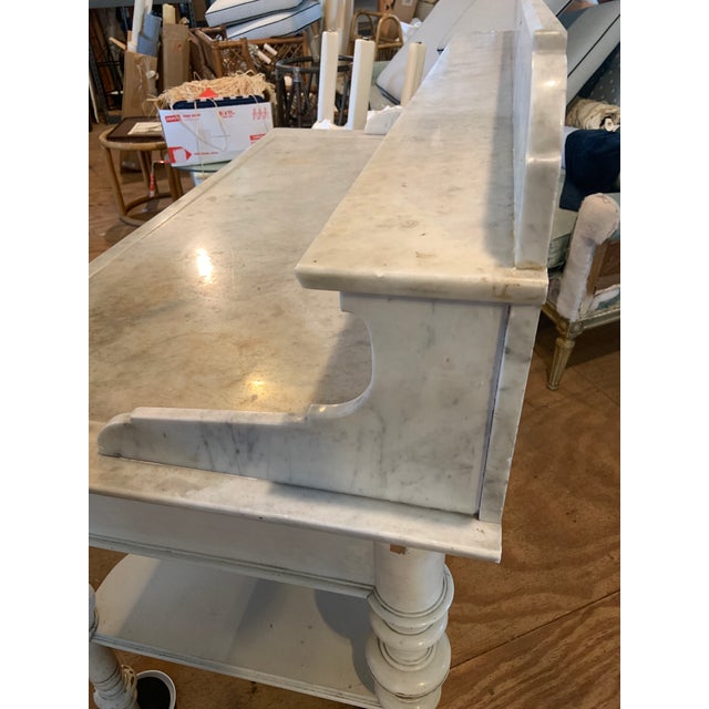 Large Vintage 19th Century French Marble Top Wash Stand - Turned Legs, Backsplash For Sale - Image 4 of 12