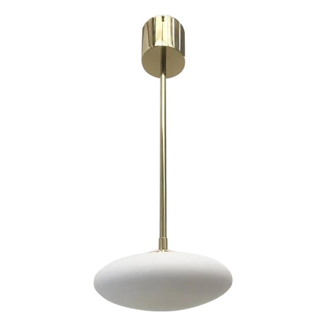 Uno Polished Brass Matte White Shade Pendant by Fabio LTD For Sale