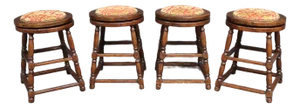 Set of 4 Guy Chaddock Country French Cherry Swivel Bar Stools With Upholstered Seats