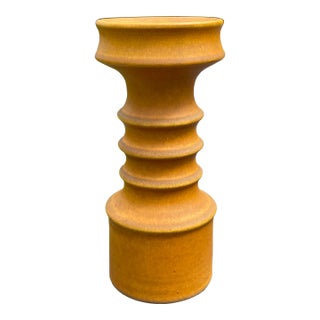 Mid-Century Pottery Mustard Yellow Column Pedestal Pillar Candle Holder For Sale