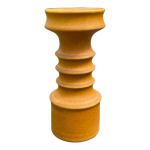 Mid-Century Pottery Mustard Yellow Column Pedestal Pillar Candle Holder