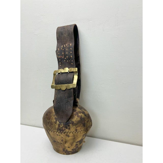 Large Cow Bell with Leather Collar and Brass Buckle, 1930s For Sale - Image 15 of 16