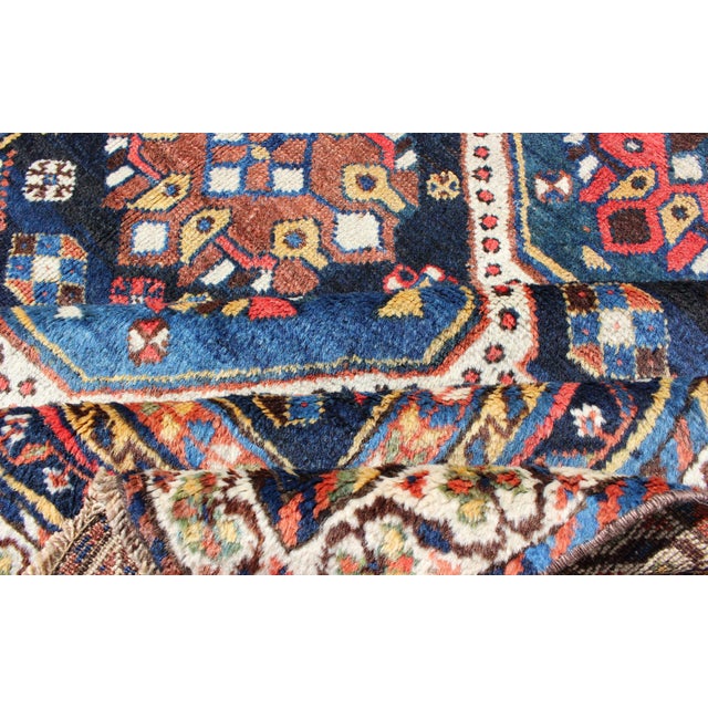 Antique Persian Qashqai Rug With Four-Medallion Design in Blue, Red, Brown Tones 4'1 X 8'3 For Sale - Image 11 of 11