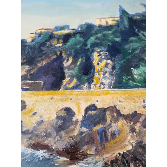 Large French Vintage Mediterranean Coastal Seascape Oil Painting on Canvas, Wood Framed For Sale - Image 9 of 18