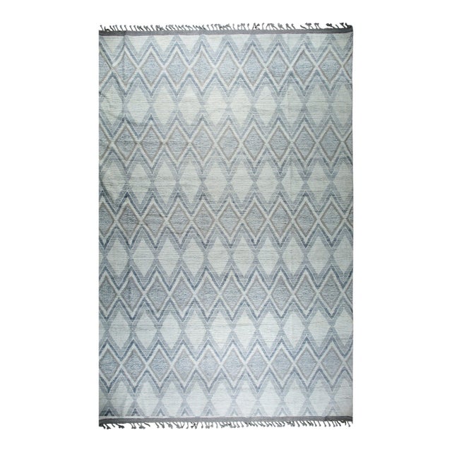 Marrakech Alabaster Ivory Hand-Knotted Wool Rug Carpet, Geometric Design For Sale