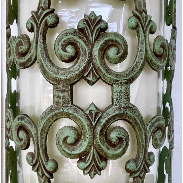 Pair of Large Baroque Design Green Pendants Light From 60's For Sale In Miami - Image 6 of 8