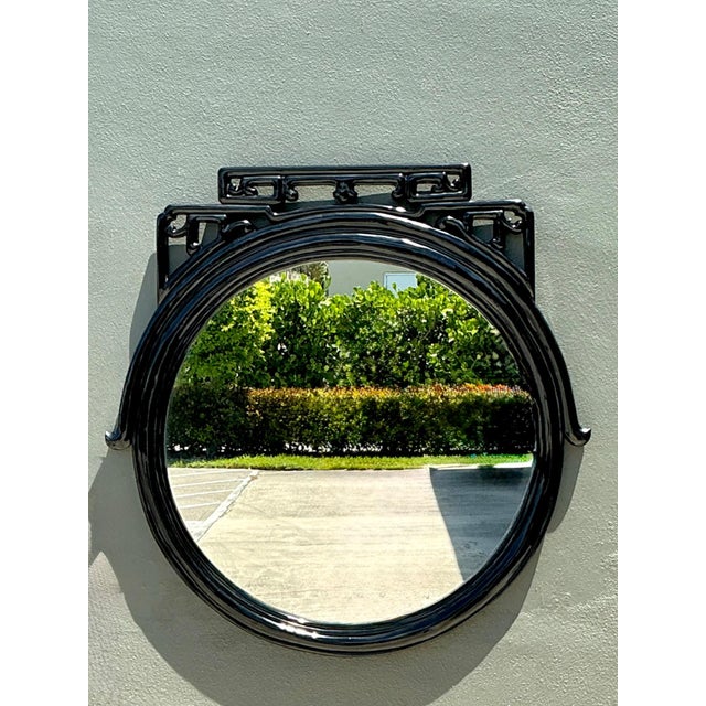 Vintage Black Lacquered Fretwork Round Wall Mirror For Sale - Image 12 of 16