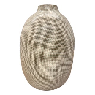 Round Brown & White Small Checkered Patterned Ceramic Vase For Sale