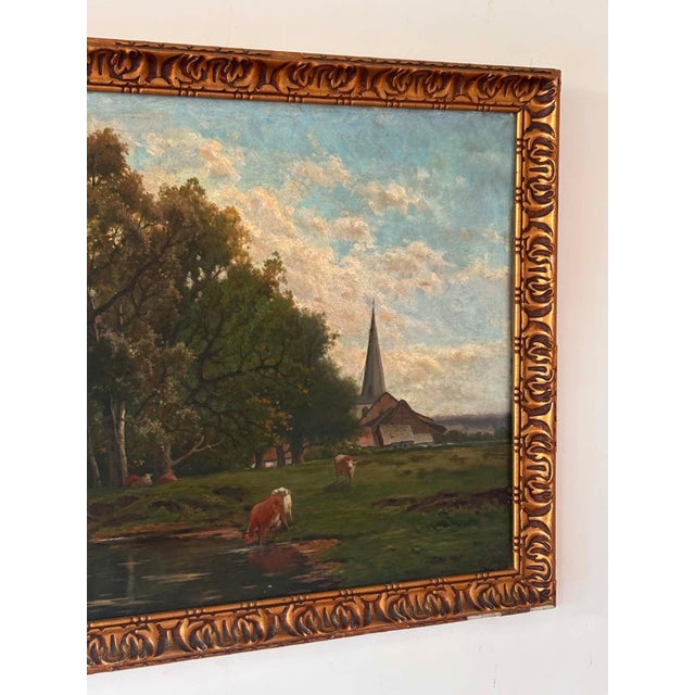 Pastoral Landscape, Oil Painting on Wood Panel, Framed For Sale - Image 8 of 11