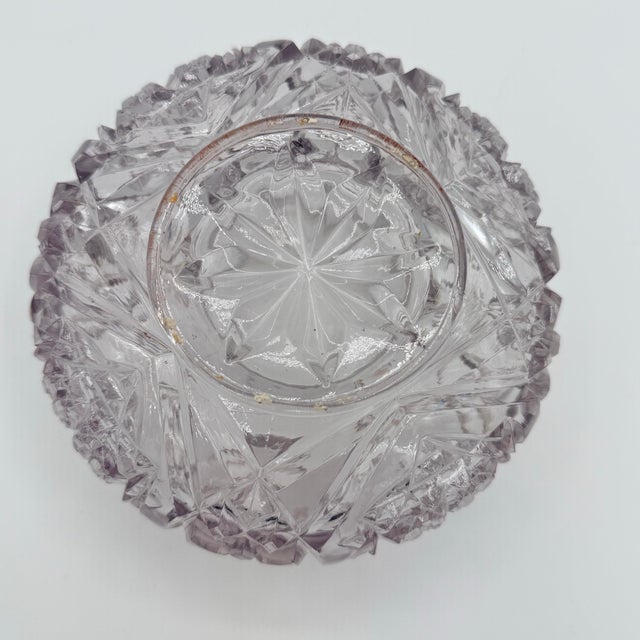 Early 20th Century Art Deco Cut Crystal Hair Receiver With Silver Tone Lid, Vintage Vanity Jar For Sale - Image 5 of 8