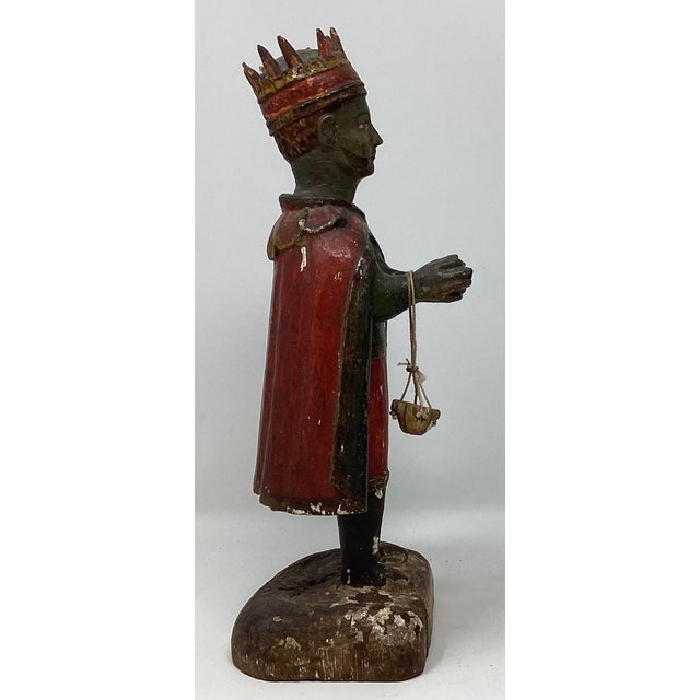 Late 18th Century Spanish Colonial Hand Carved Santos of a Black King Bearing a Gift. Part of a Larger Nativity Scene. For Sale - Image 4 of 6