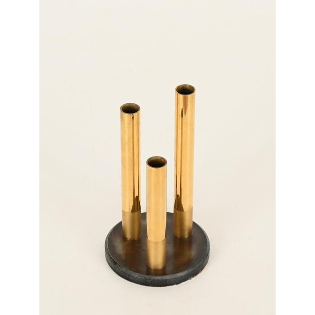 Mid-Century Italian Brass Flower Holder with Blued Steel Base, 1970s For Sale - Image 6 of 13