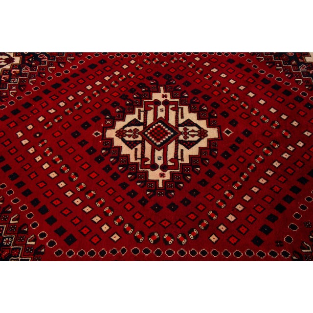 Red Vintage Persian Shiraz Handmade Red Tribal Wool Rug For Sale - Image 8 of 9