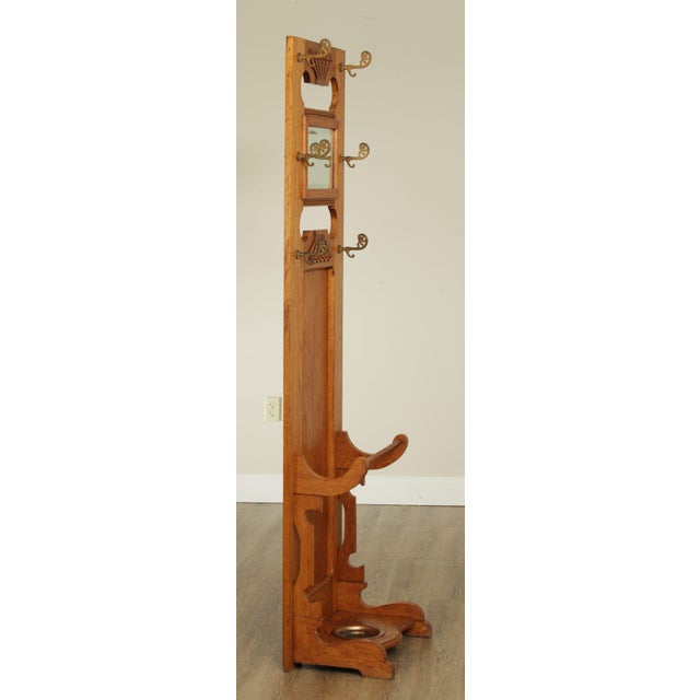 Antique Victorian Oak Narrow Hall Tree with Mirror Chairish
