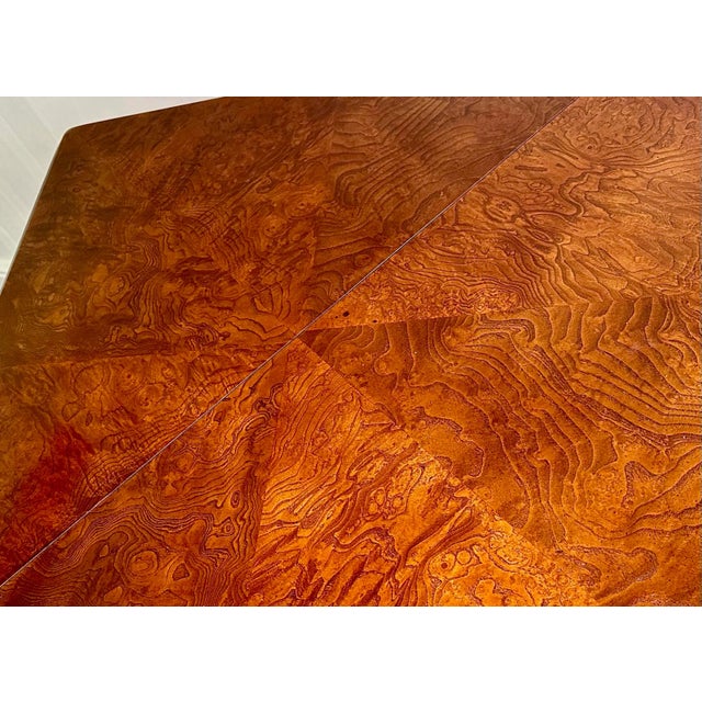 Wood Heckman Burlwood Drop-Leaf Handkerchief Corner Table For Sale - Image 7 of 12