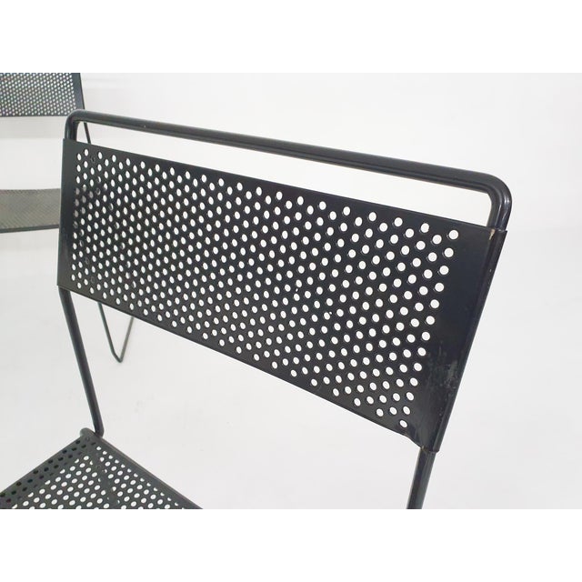 Black Black Metal Perforated Dining Chairs 1980s, Set of 4 For Sale - Image 8 of 10