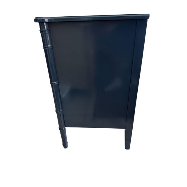 1970s Henry Link Bali Hai Faux Bamboo Nine Drawer Dresser - Navy Blue For Sale - Image 10 of 11