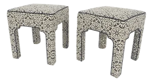 Pair of Square Upholstered Black & White Benches in Style of Billy Baldwin