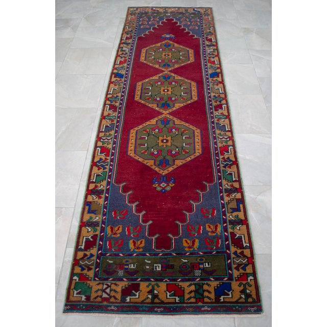 Textile Low Pile Hand Knotted Runner Rug Vintage Oushak Hallway - 2'12″ X 9'8″ For Sale - Image 7 of 16